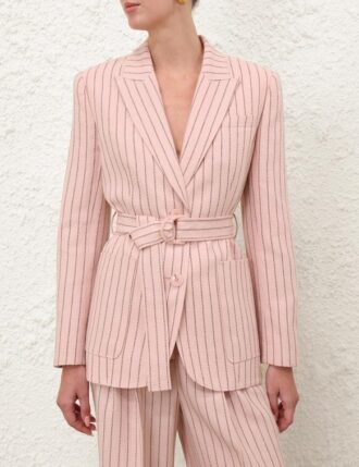 Alchemy Leinenblazer mit Gürtel in Pink Chocolate Stripe online