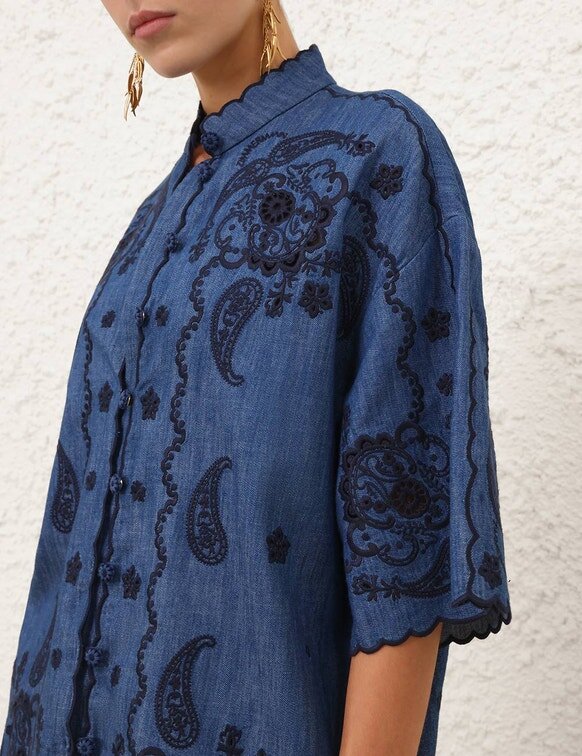 Aster besticktes Denim-Jeanshemd in Railway Blue online Aster besticktes Denim-Jeanshemd in Railway Blue online