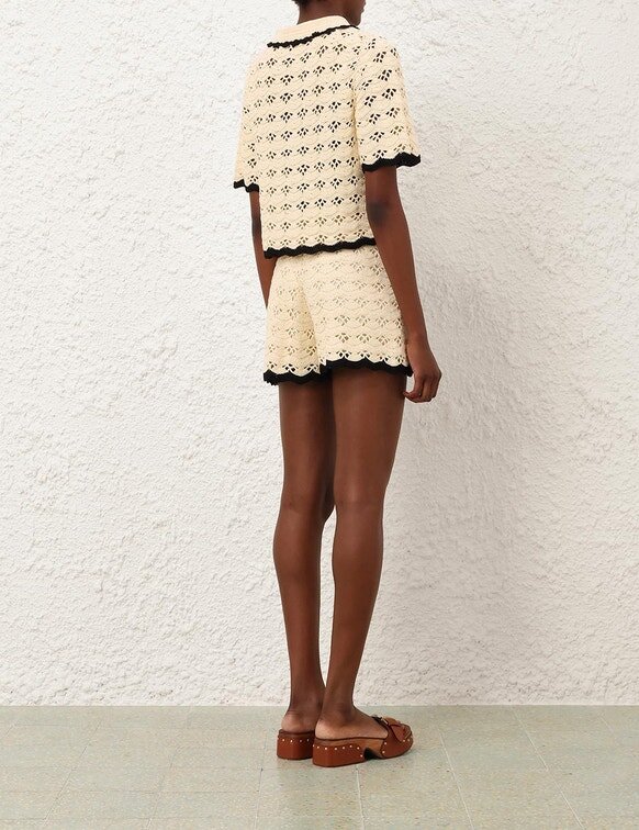 Aster Crochet Shorts Creme/Schwarz Online Aster Crochet Shorts Creme/Schwarz Online