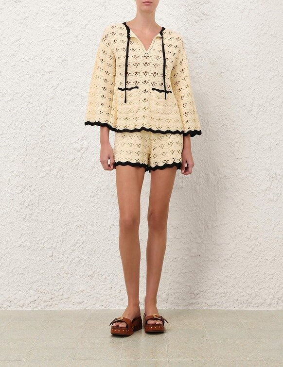 Aster Crochet Shorts Creme/Schwarz Online Aster Crochet Shorts Creme/Schwarz Online