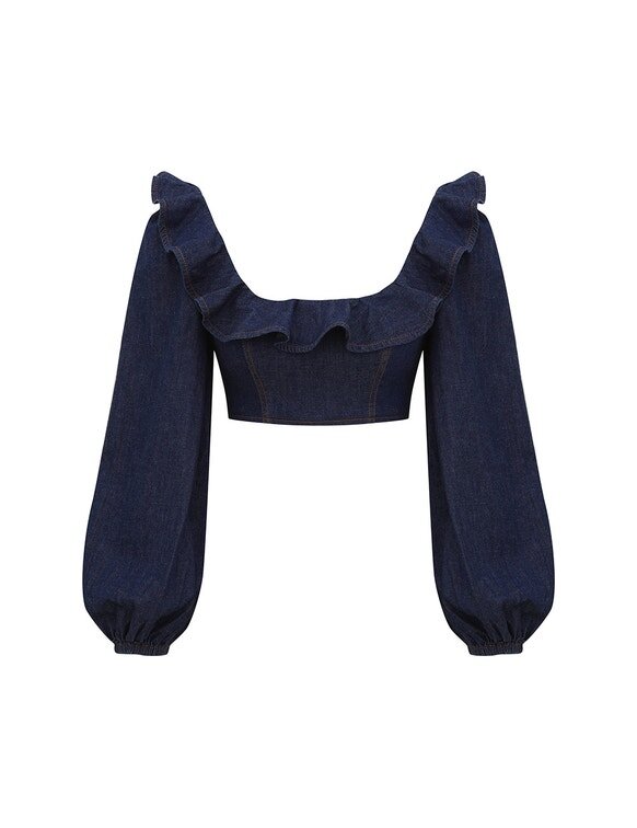 Aster Denim Frill Top in Ink online Aster Denim Frill Top in Ink online