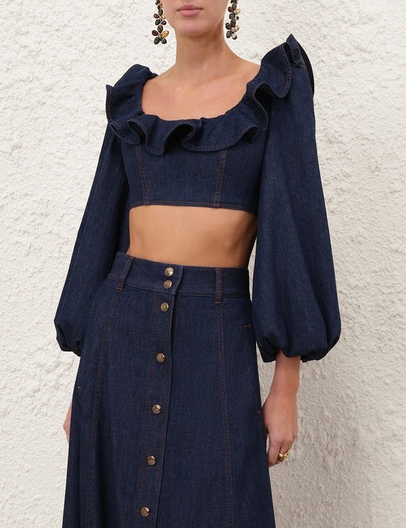 Aster Denim Frill Top in Ink online Aster Denim Frill Top in Ink online