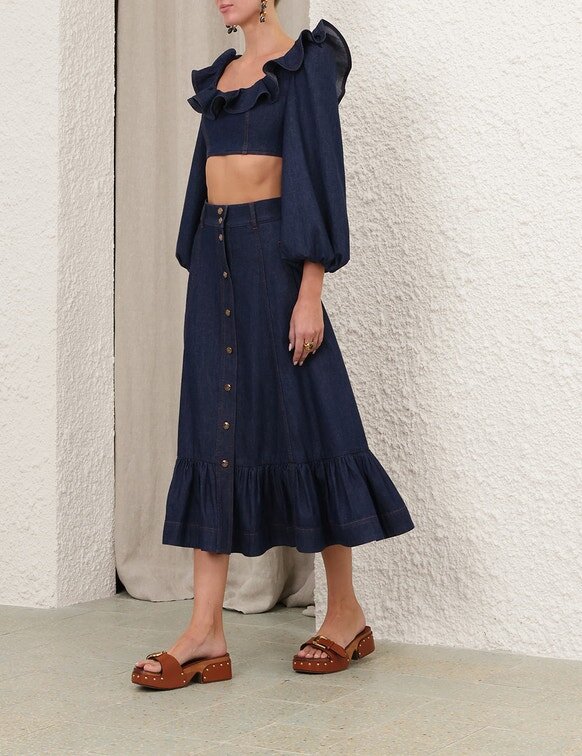 Aster Denim Frill Top in Ink online Aster Denim Frill Top in Ink online