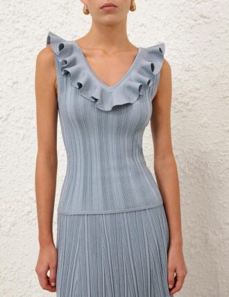 Aster Metallic-Rüschen-Oberteil in Metallic-Blau online