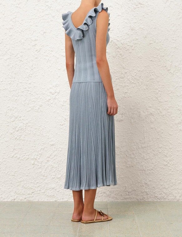 Aster Metallic-Rüschen-Oberteil in Metallic-Blau online Aster Metallic-Rüschen-Oberteil in Metallic-Blau online