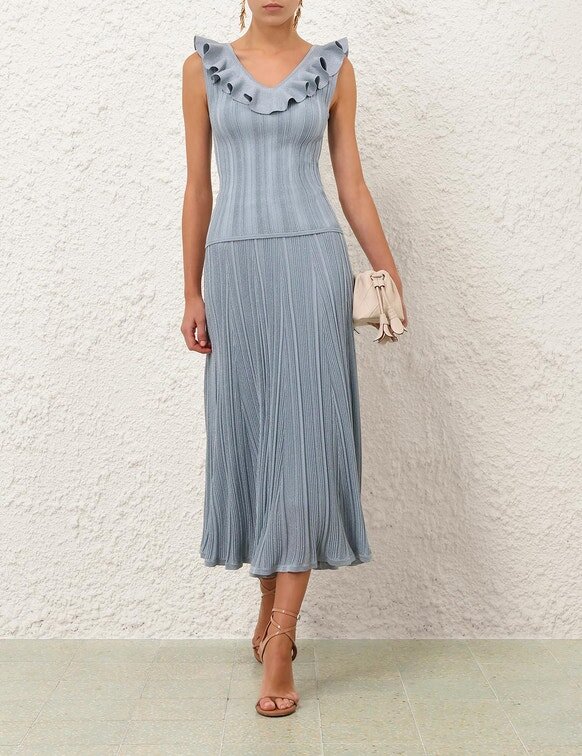 Aster Metallic-Rüschen-Oberteil in Metallic-Blau online Aster Metallic-Rüschen-Oberteil in Metallic-Blau online