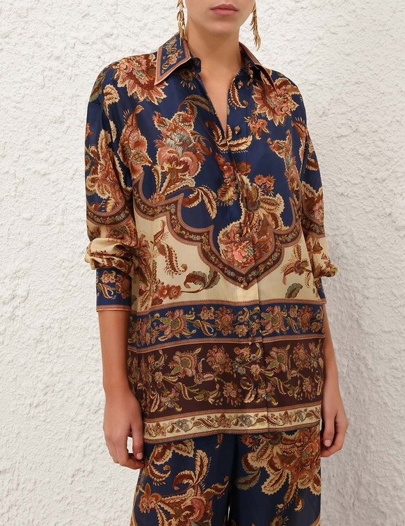 Aster Relaxed Shirt Navy Jacobean Online Aster Relaxed Shirt Navy Jacobean Online