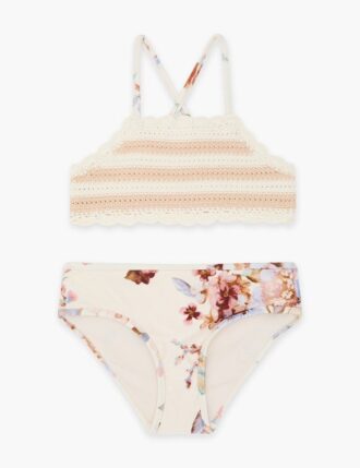 Awaken Kids Strick-Bikini in Elfenbein mit Blumenmuster online