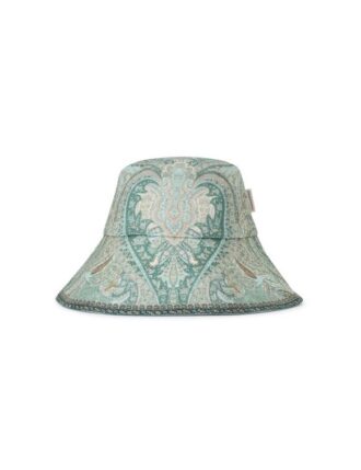 Bedruckter Bucket-Hut mit breiter Krempe in Tapestry Teal Multi online