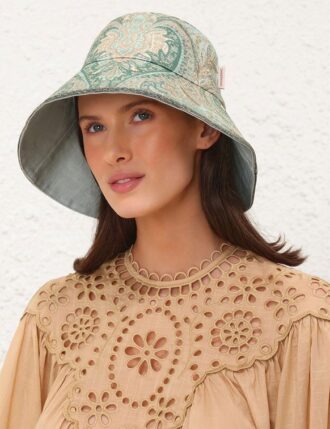 Bedruckter Bucket-Hut mit breiter Krempe in Tapestry Teal Multi online