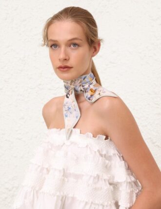 Bedrucktes Seidenband-Halstuch „Blue Songbird“ online Bedrucktes Seidenband-Halstuch „Blue Songbird“ online