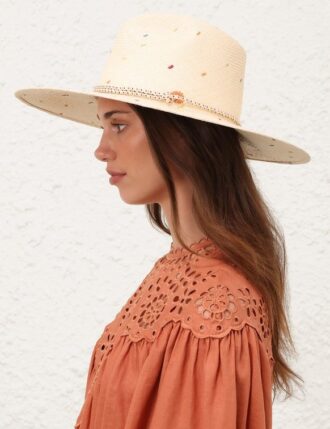 Bestickter Panama-Hut in Natur/Multicolor online