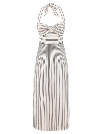 Daylight Twist Midi-Kleid Creme/Schwarz Online