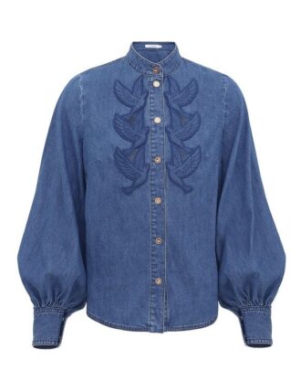 Denim-Hemd mit Applikationen in Bay Blue online