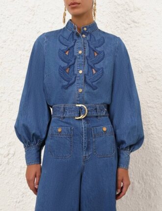 Denim-Hemd mit Applikationen in Bay Blue online