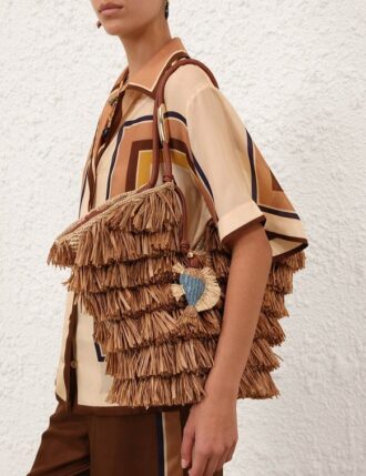 Fish Raffia Tasche mit Charm in Türkis online