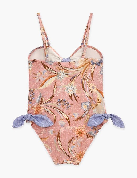 Indra Kids Einteiler mit Bindeband vorne in Pink mit Schalsmuster online Indra Kids Einteiler mit Bindeband vorne in Pink mit Schalsmuster online