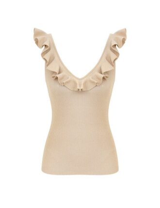 Indra Metallic-Rüschen-Oberteil in Cream Metallic online