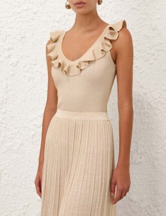 Indra Metallic-Rüschen-Oberteil in Cream Metallic online