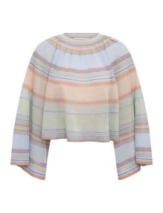 Indra Stripe Bell Sleeve Oberteil Blue Multi Online