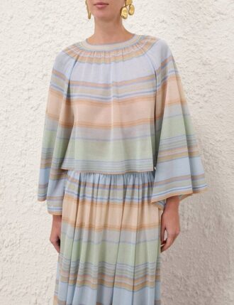 Indra Stripe Bell Sleeve Oberteil Blue Multi Online