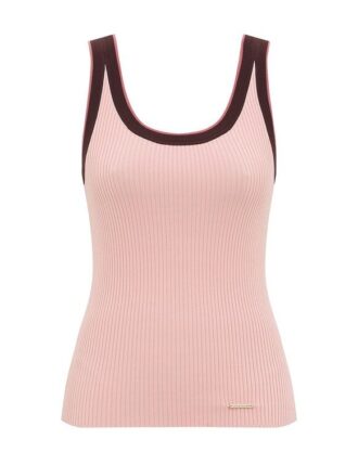 Kontrast-Ripp-Tanktop mit U-Ausschnitt in Soft Pink Multi online