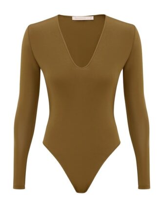Langärmeliger Body in Khaki online