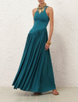 Luna Asymmetrisches Jersey-Kleid in Blaugrün online