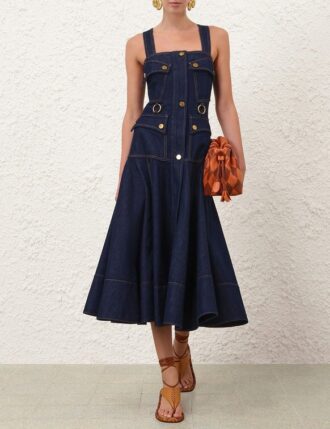 Luna Denim Utility Midi-Kleid in Harbour Blue online