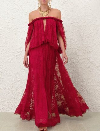 Luna Lace Billow Gown in Fuchsia online