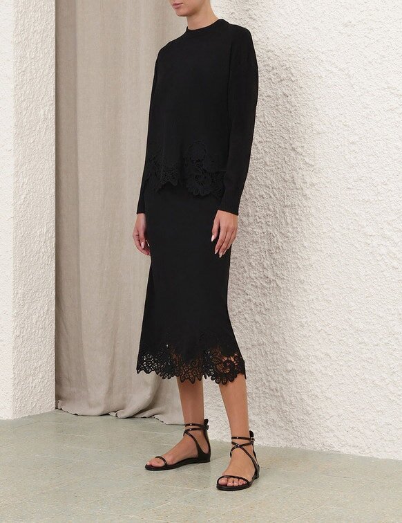 Luna Merino-Spitzen-Midirock in Schwarz online Luna Merino-Spitzen-Midirock in Schwarz online