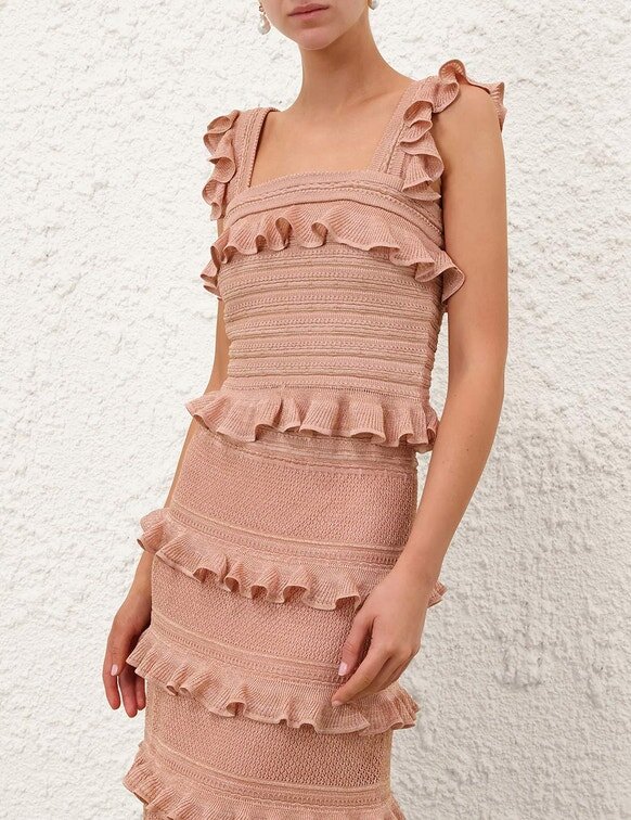 Rebellion Frill Cami in Metallic-Roségold online Rebellion Frill Cami in Metallic-Roségold online