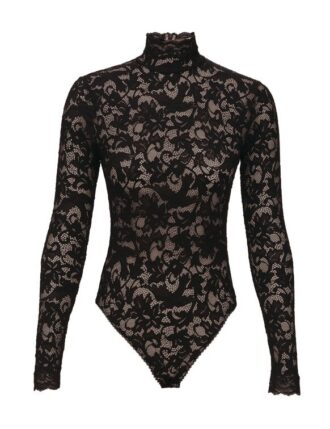 Schwarzer Bodysuit mit hohem Ausschnitt online
