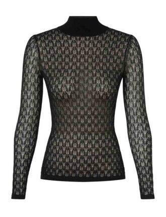 Schwarzer Rollkragenpullover aus Spitzen-Strick online